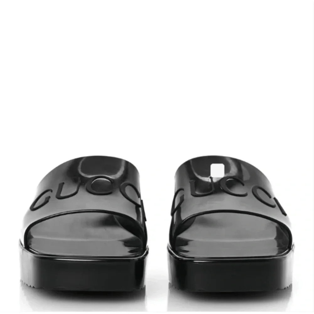 Gucci Women’s Black Nero Rubber Logo GG Slide Sandals 60MM Size 10 NIB - Picture 4 of 11